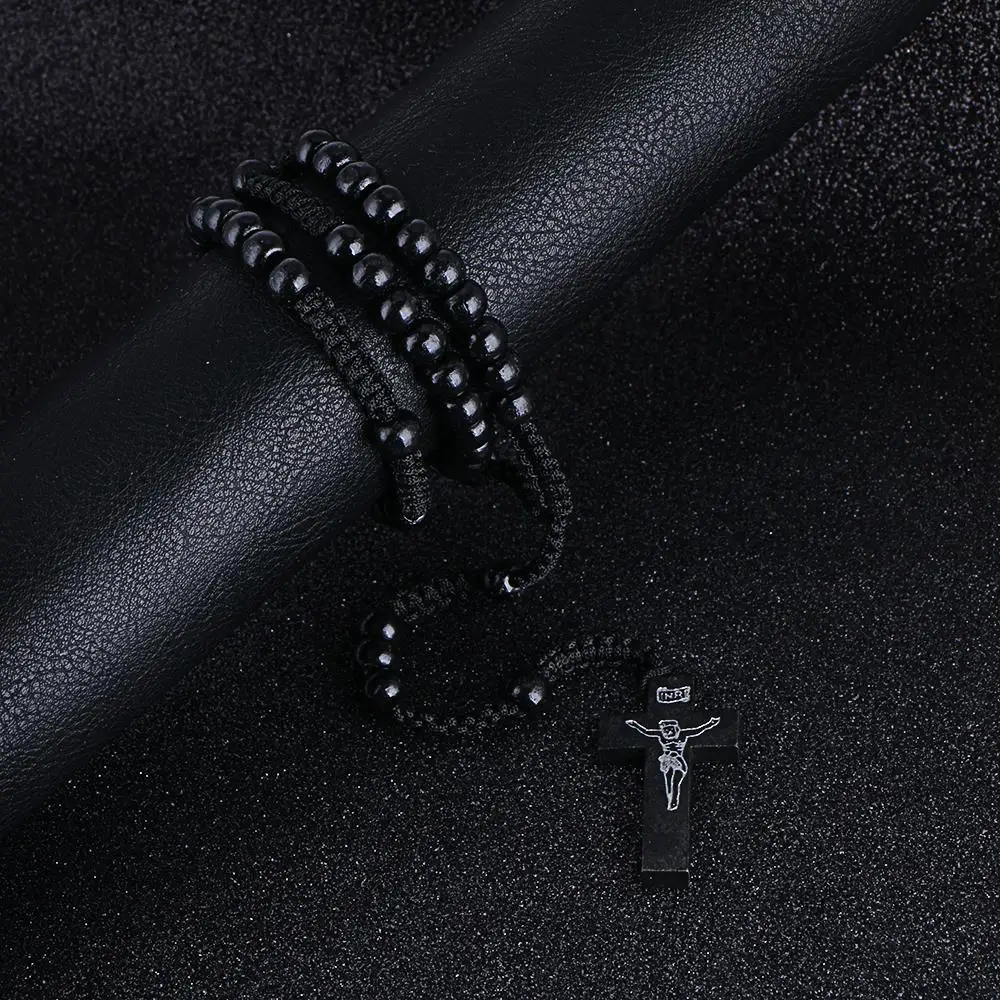 Komi Wholesale Catholic Orthodox 8mm Wooden Rosary Beads Brand Necklaces Religious Jesus Praying Necklaces  Beads Jewelry