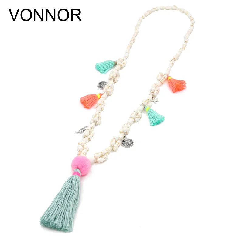 VONNOR Jewelry Necklaces for Women Bohemian Shell String Boho Long Necklace Ethnic Sweater Chain