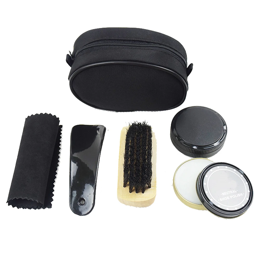 Nylon Case Shoe Shine Care Set Neutral Polish Brush Kit  for Boots Shoes Sneakers