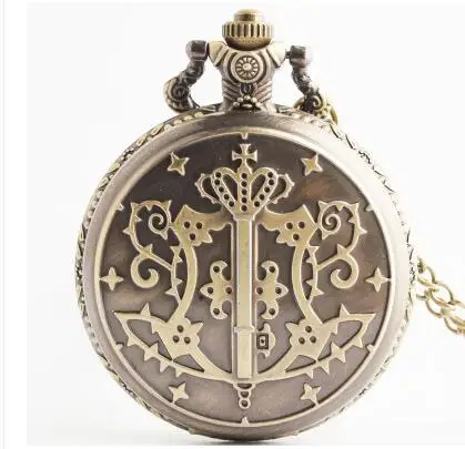 New Fashion Kuroshitsuji Black Bronze Butler Quartz Pocket Watch Analog Pendant Necklace Men Women Watches Gift