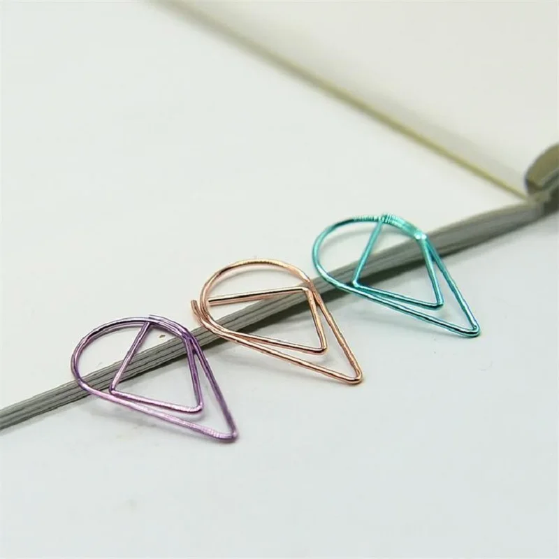 40Pcs 2.5*1.5cm Cute Mini Paper Clips Metal Material Water Drop Shape Golden Silver Black Bookmark Memo Marking Clips Stationery