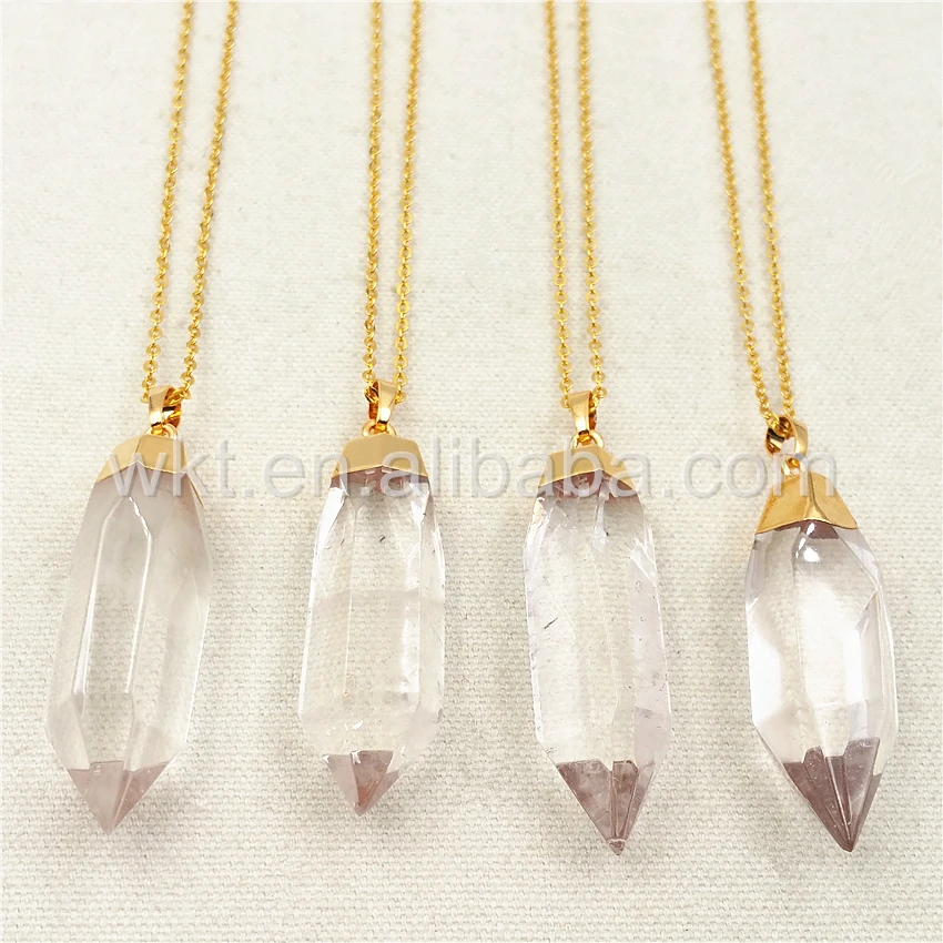 WT-N872 Wholesale gold color clear quartz point necklace hot bullet shape natural crystal quartz point necklace