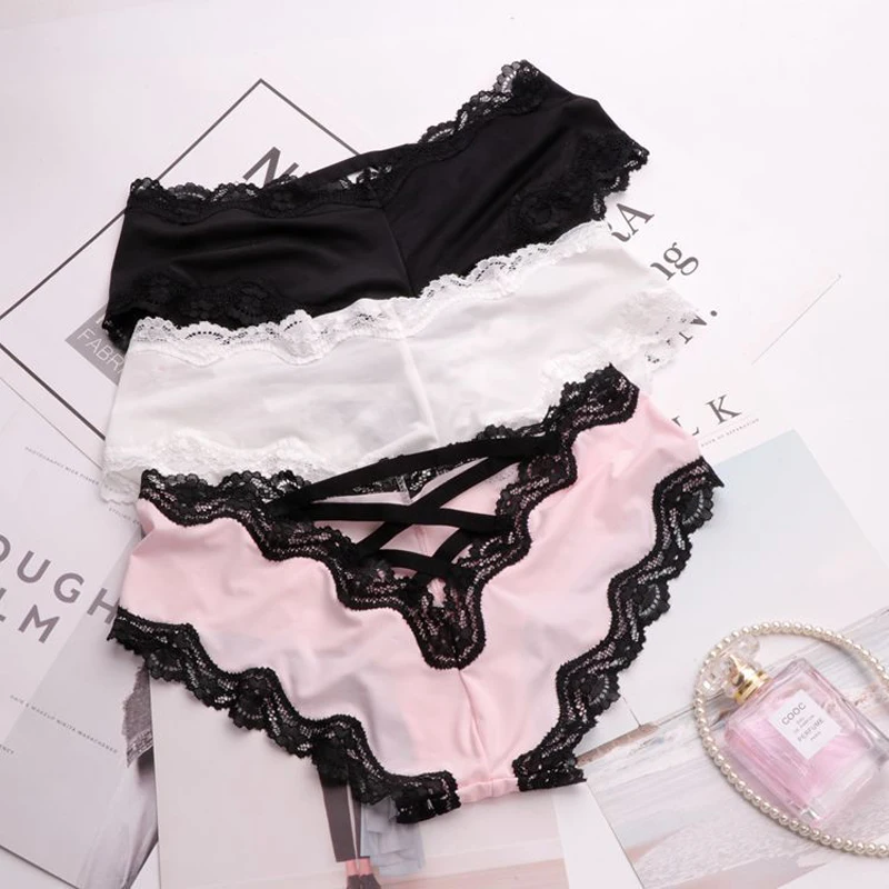 SP&CITY Bandage Deign Hollow Out Silk Sexy Panties Sex Women Lace Underwear Female Lingerie Crotch Cotton Briefs Thongs String