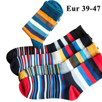 10PCS=5pairs Mens Cotton Dress Socks Plus Large Big Size 44, 45, 46, Chromatic Stripe Socks Calcetines Happy Funny Sox Meias