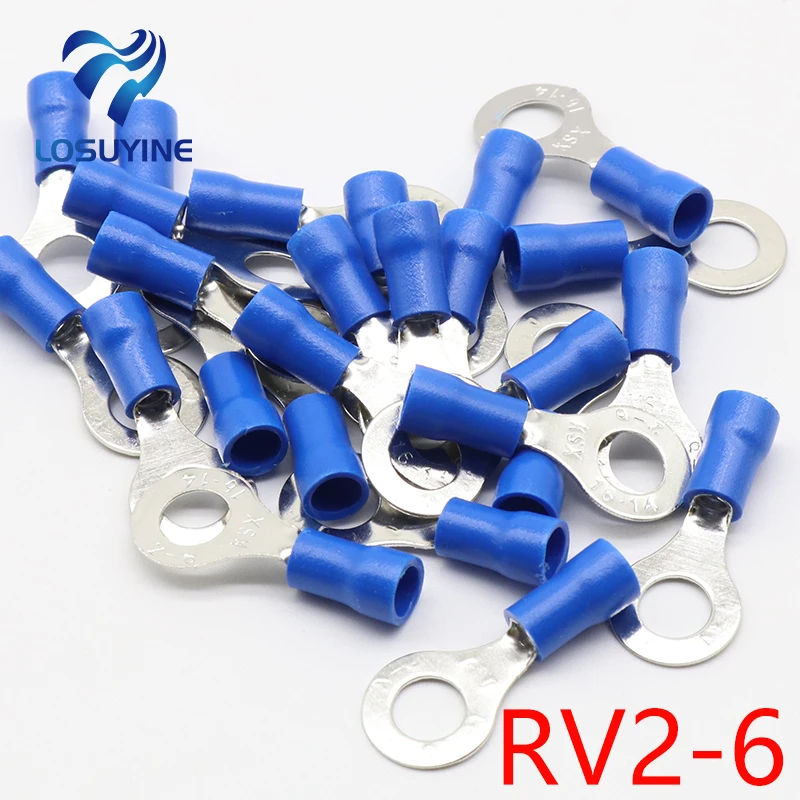 RV2-6 Blue Ring insulated terminal Cable Wire Connector 100PCS/Pack suit 1.5-2.5mm Electrical Crimp Terminal RV2.5-6 RV