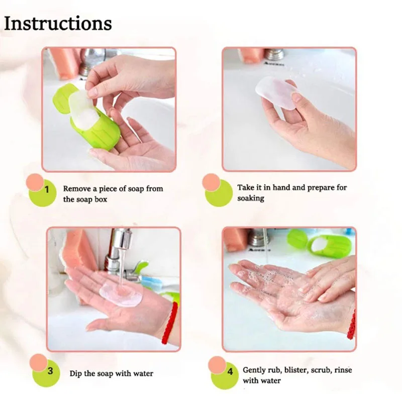 40PCS Portable Soap Paper Disposable Soap Paper Flakes Washing Cleaning Hand for Kitchen Toilet Outdoor Travel Camping Hiking