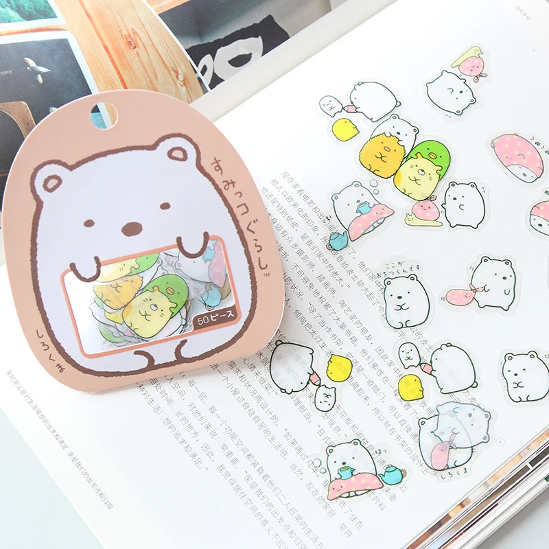 50 Pcs/pack Kawaii Stickers DIY Cute Cartoon PVC Stickers Lovely Cat Bear Sticker For Diary Decoration