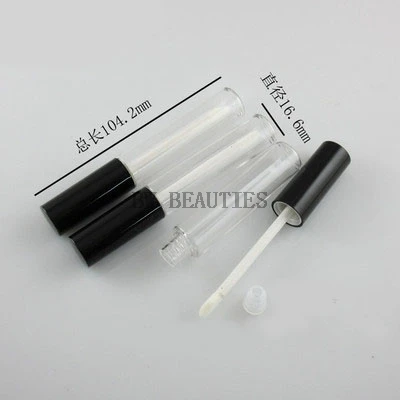 

1000Pcs/Lot 10ml empty lip gloss bottle lip oil container, mascara clear/black vial,round tube packing with silver/black cap