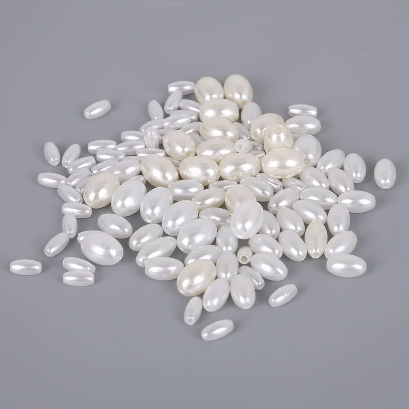 HMC 50-200pcs White Ivory Plastic ABS Imitation Pearl Beads Rice Oval Shape Loose Spacer Beads for Jewelry Making Findings