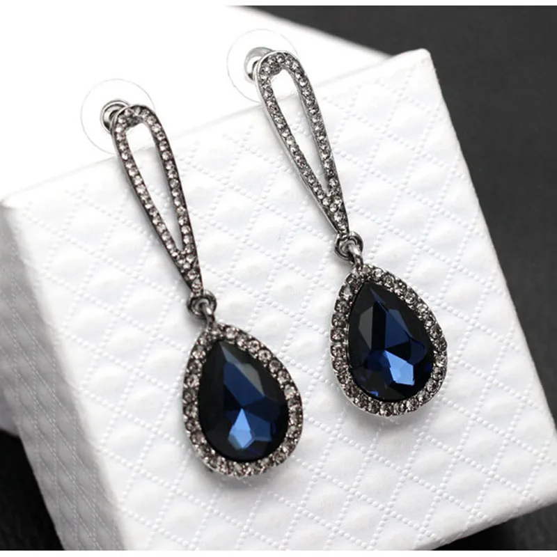 BLIJERY Navy Blue/Clear Crystal Long Drop Earrings for Women Fashion Jewelry Brides Wedding Dangle Earrings Femme Brincos image 5