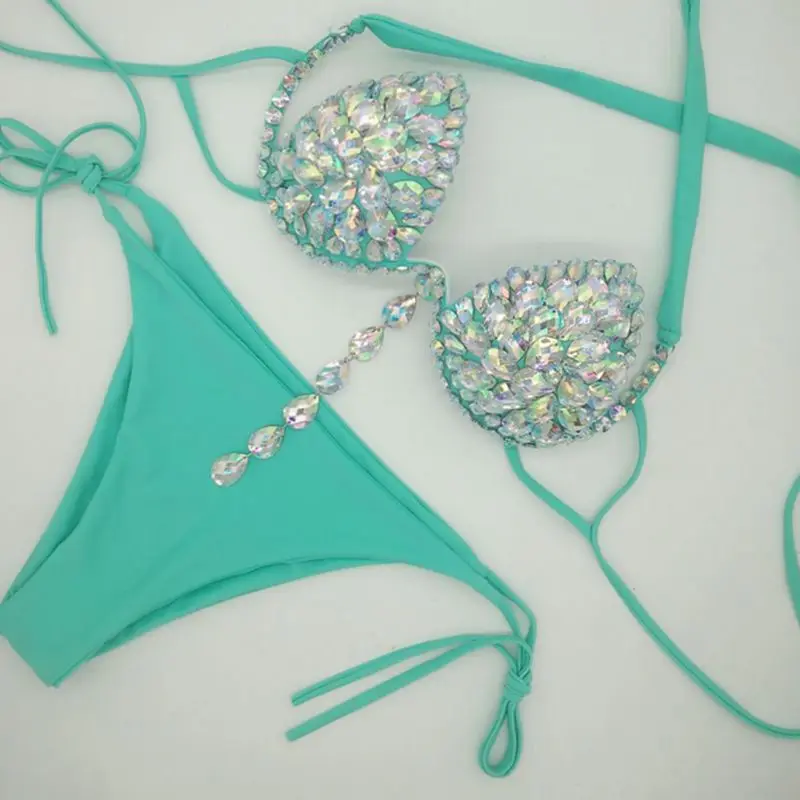 2019 venus wakacje diamentowe damskie seksowne bikini bandażowy strój kąpielowy jednokolorowe kostiumy kąpielowe rhinestone crystal swimsuit