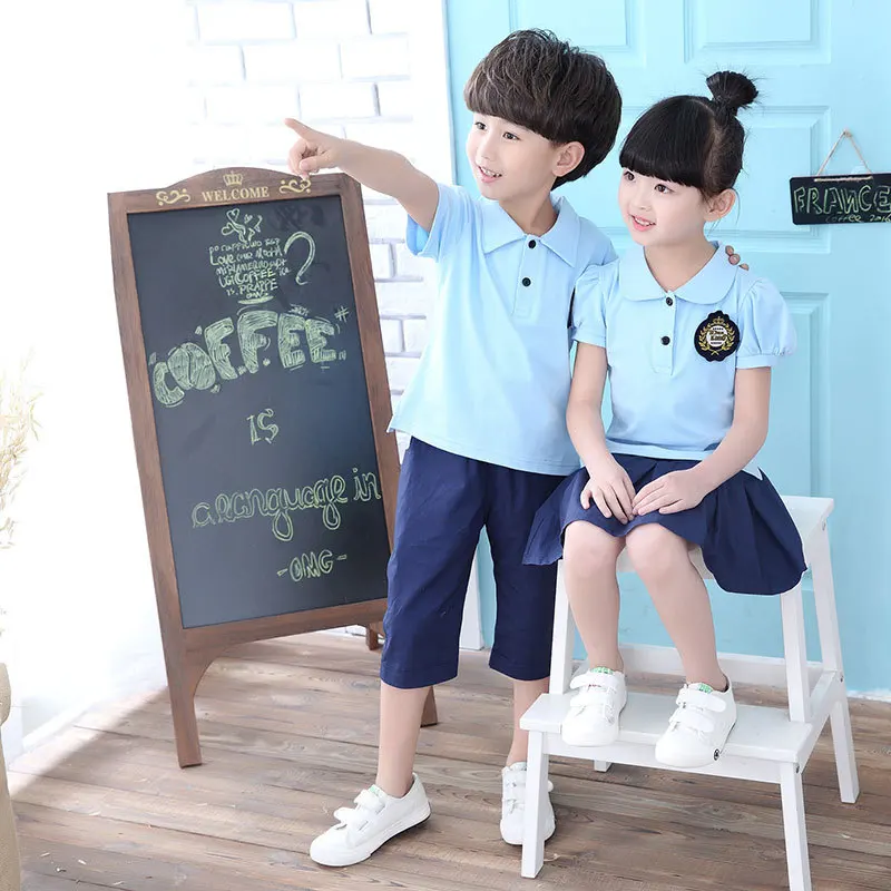 Uniformes escolares infantis, roupas de escola primária para meninos e meninas, manga curta, uniformes de jardim de infância, 2 peças