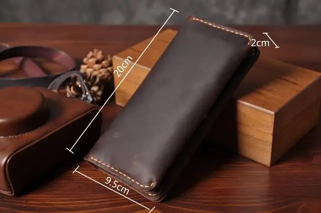 Handmade Vintage Crazy horse Genuine Leather Wallet Men Wallet Leather male Wallet long style Clutch Bag Male purse Money Clips