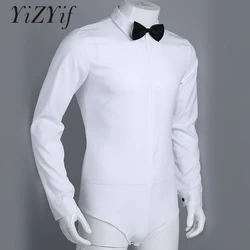 YiZYiF ballo latino Mens Manica Lunga Chiusura Lampo di Colore Solido Camicia Da Ballo Latino Moderno con Papillon Camicia di Un pezzo Del Pagliaccetto costume di ballo