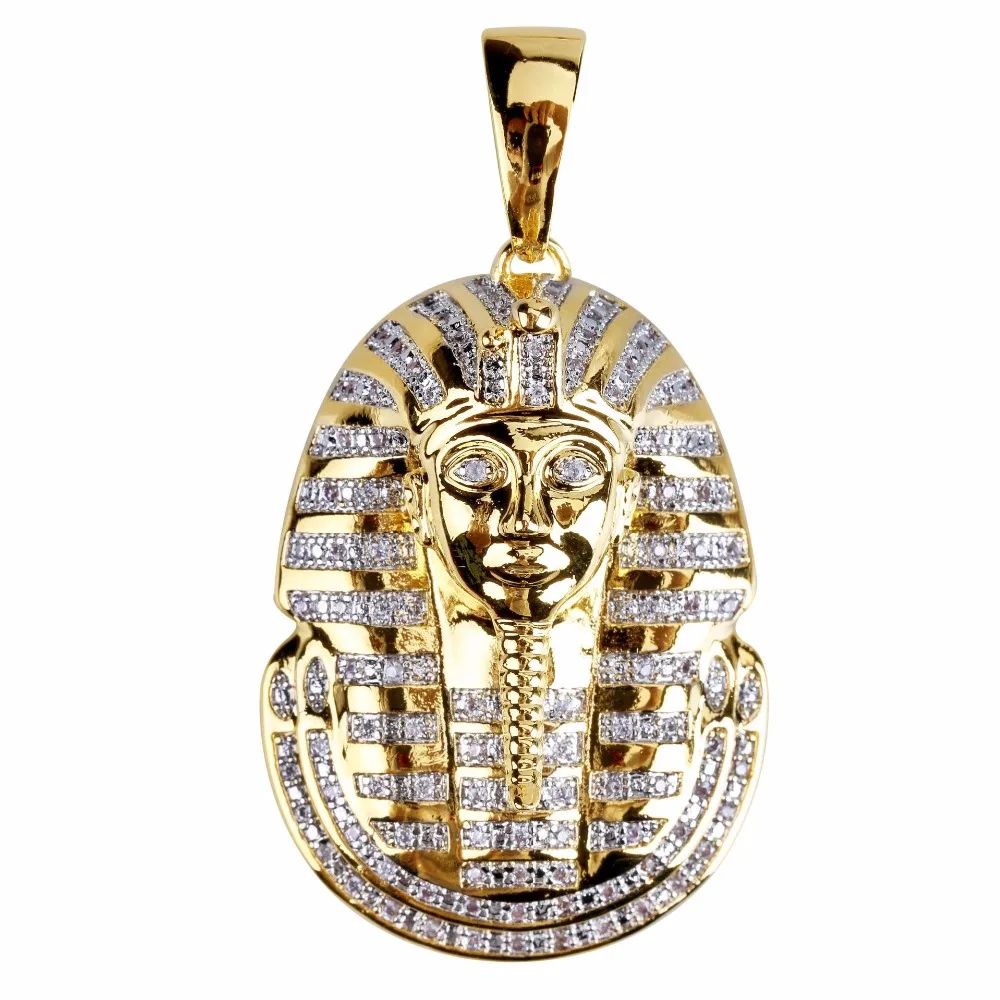 Micro Paved CZ Rhinestone Egyptian Pharaoh Tutankhamun Pendants Necklaces for Men Bling Ice Out Hip Hop Rapper Jewelry