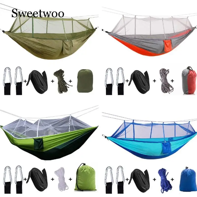 

Outdoor Parachute Cloth Hammock With Mosquito Net Ultra Light Nylon Double Army Green Camping Aerial Tent Creative Hammock