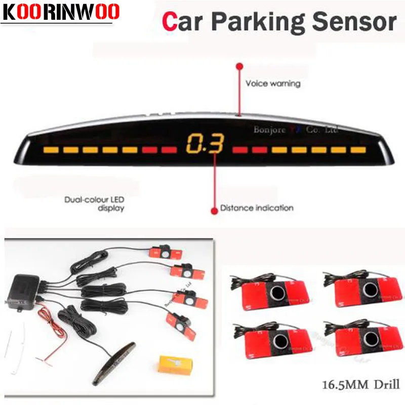 Koorinwoo Car Detector LED display Car Parking Sensor Multicolor Set 4 System Sensor Car Reverse Radar Parktronic Red Black Grey