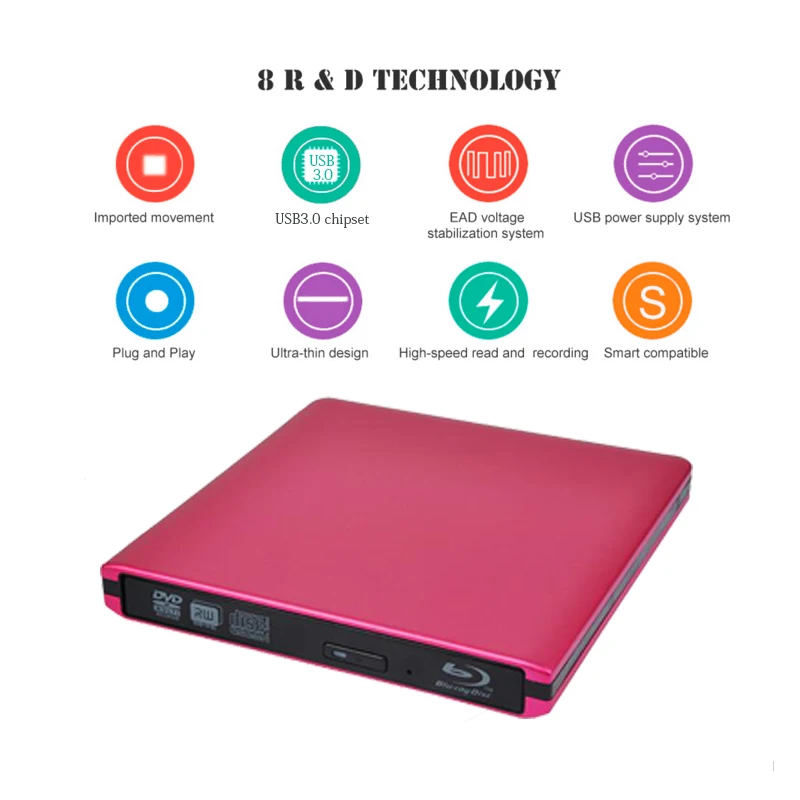 Imagem -02 - Abs Externo Usb 3.0 Blu-ray Drive Dvd Burner 3d Bluray Player Bd-rom Dvd-rw Burner Escritor para Macbook Laptop pc