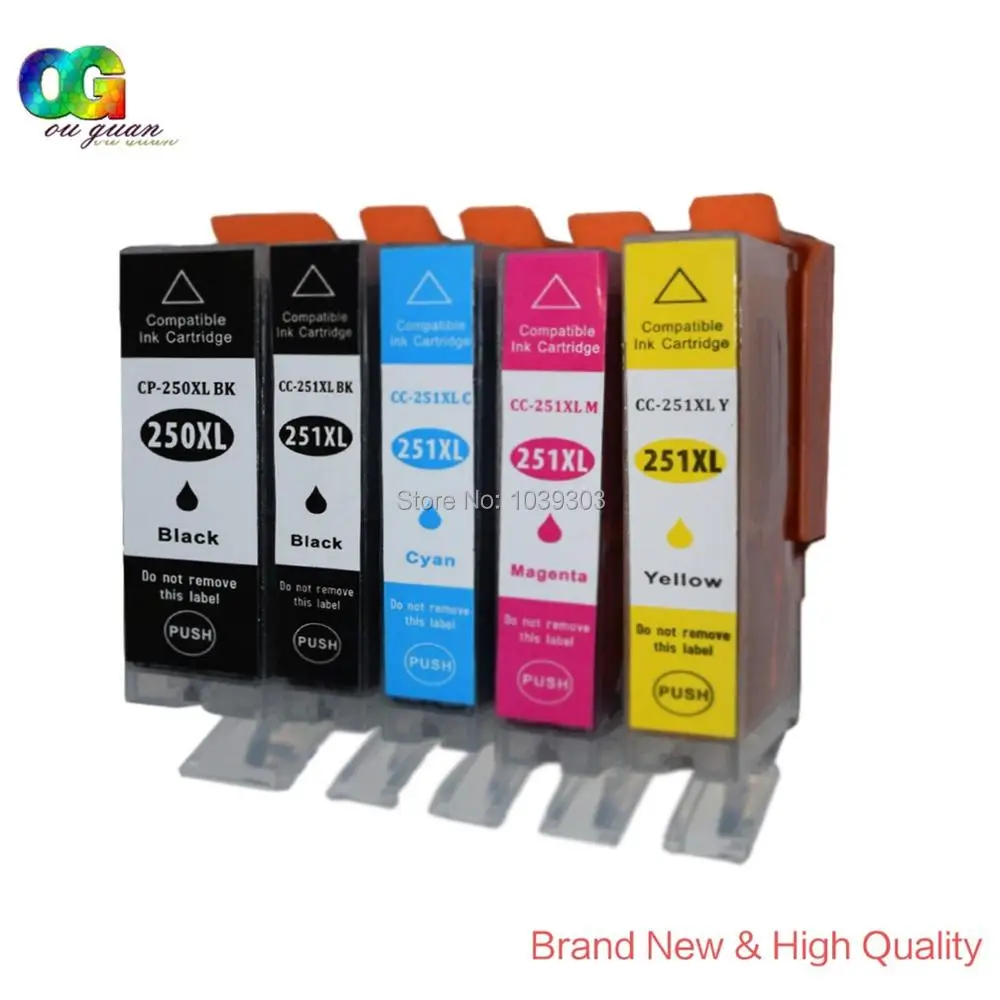 

5 PK PGI-250XL CLI-251XL ink Cartridges SET Compatible for canon MG6320 MG7120 MG7520 IP8720 refillable ink cartridge