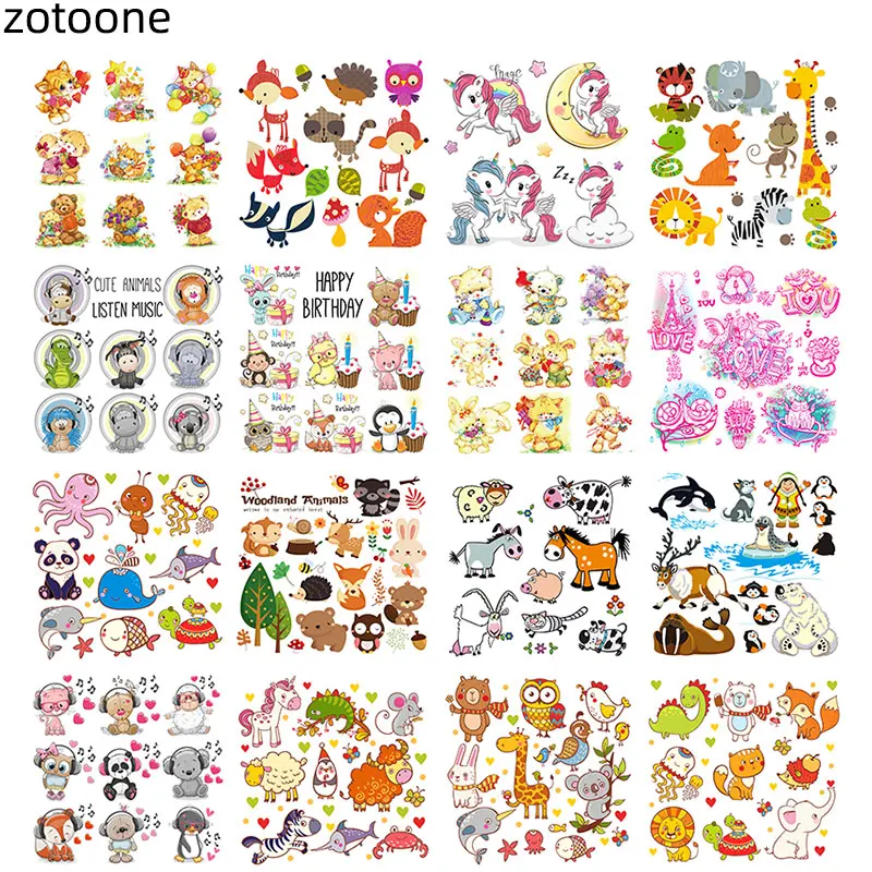 ZOTOONE Applique Happy Birthday Cute Animal Combination Unicorn Iron on Patches for Clothing Heart Transfers Patch Kid Clothes E