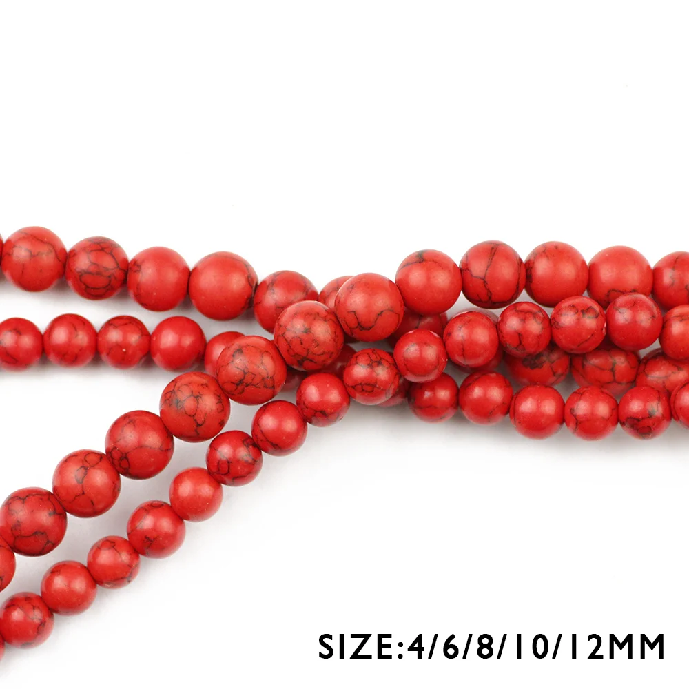 WLYeeS Factory price Red synthetic bead Natural stone 4 6 8 10 12mm Round Loose bead for jewelry Necklace Accessories Making DIY