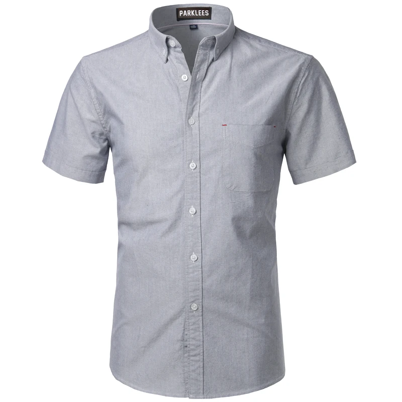 Camisa de vestido Oxford de algodão masculino manga curta, justa, com botões, marca, casual, verão, 2023