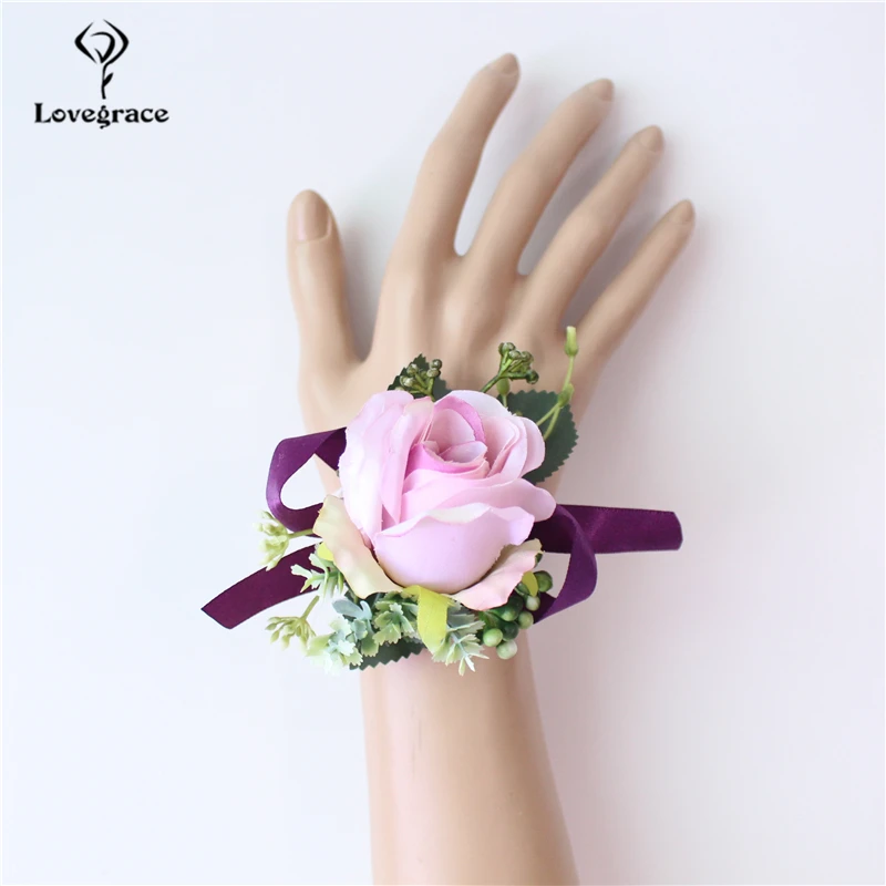 Lovegrace Màu Đỏ Tốt Nhất Người Đàn Ông Phần Trên Áo Đàn Bà cho Chú Rể Phù Rể Silk Rose Hoa Phù Hợp Với Đám Cưới Boutonnieres Phụ Kiện Pin Trâm Trang Trí