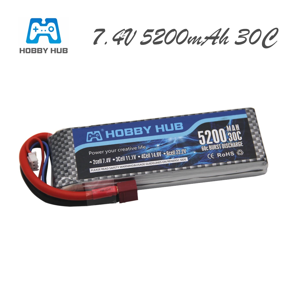 

For RC Car Power 7.4V 5200mAh Lipo Battery 30C 2S Battery 2S LiPo 7.4 V 5200 MAh 30C 2S 1P Lithium-Polymer Batterie