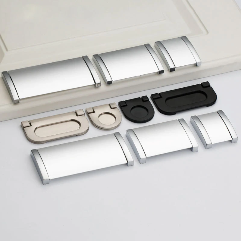 Surface mounted dark silver drawer handle modern flip handle dark buckle buckle hand furniture hardware accessories