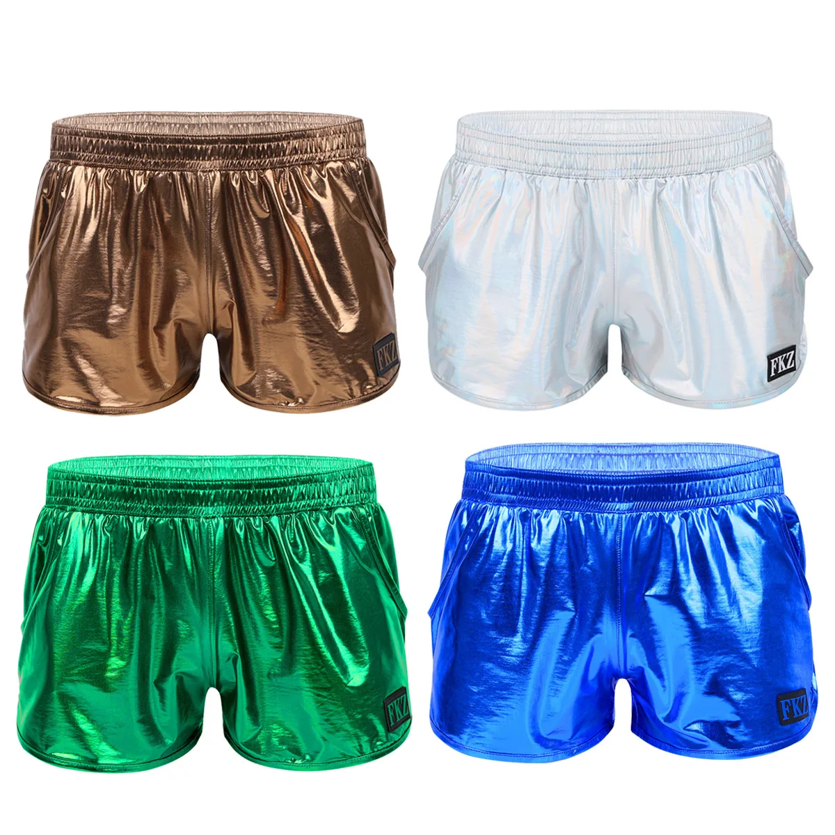 Mens Shiny Metallic Boxer Shorts Night Club Party Jockstraps Swim Shorts Clubwear Costume Male Swimming Trunks Sporty Pants