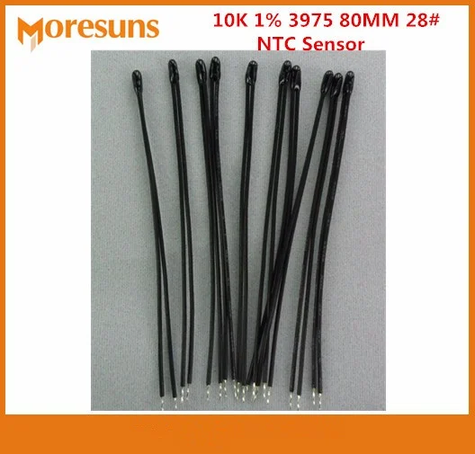 Fast Free Ship 100pcs/lot NTC thermistor sensor 10K 1% 3975 80MM 28# single resistant 200 degrees wire NTC Sensor