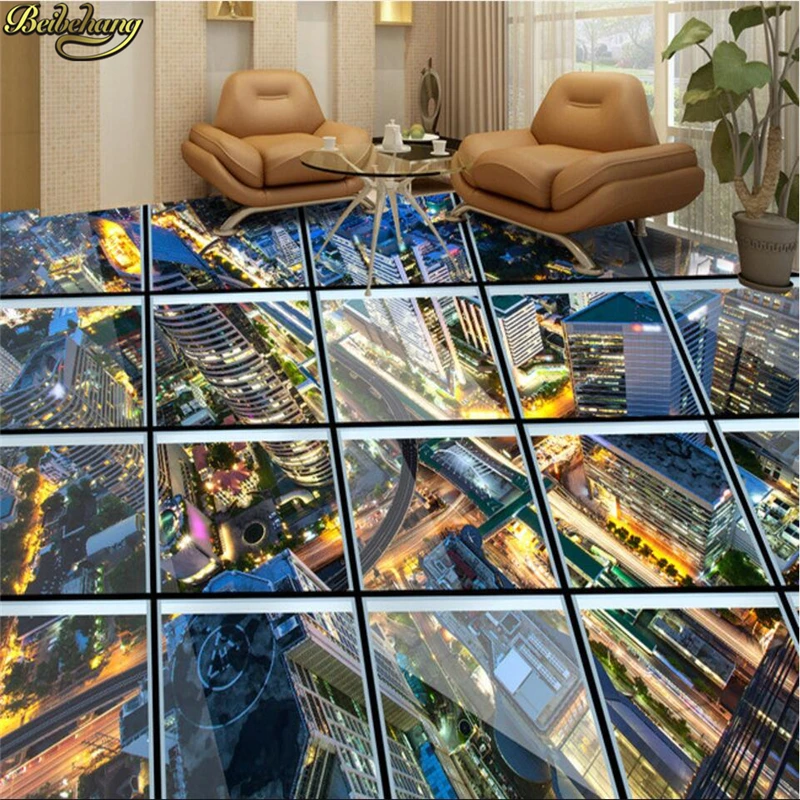 

beibehang Custom Photo Wallpaper Mural Flooring Stained Glass Corridor City 3D Floor Tile Painting papel de parede