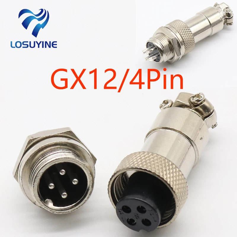 1pcs GX12 4 Pin Male & Female 12mm Wire Panel Connector Aviation Plug L90 GX12 Circular Connector Socket Plug