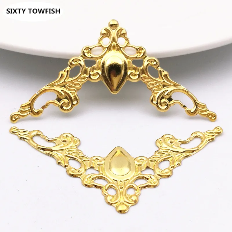 30 pcs/lot diy Jewelry Accessories 57x27mm Gold color/White K Metal Filigree triangle Flowers Slice Charms base Setting Making