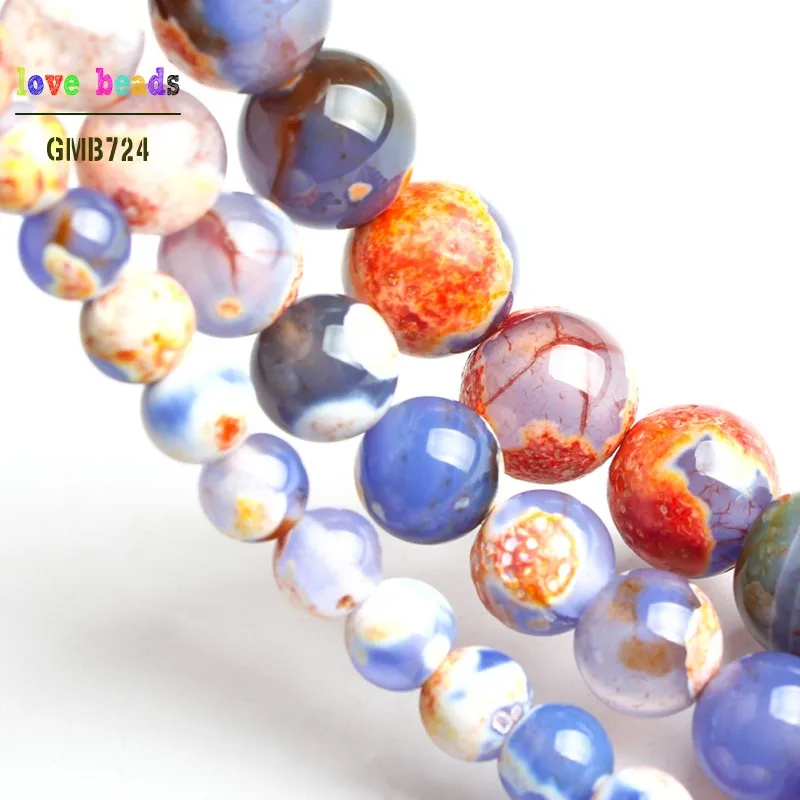 Stone Beads Orange Blue Fire Agates Round Loose Spacer Beads for jewelry making DIY Bracelet Strand 15\