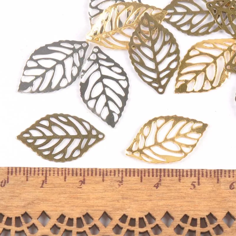 50Pcs Metal Crafts Filigree Leaves Wraps Connectors Embellishments For DIY Home Decor Handicraft Scrapbooking 23x14mm YK0751