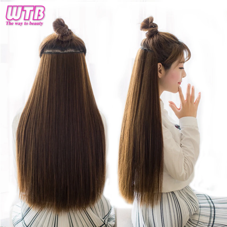 WTB Synthetic Long Hairpiece 5 Clips/piece Long Straight Hair Extension 24 Inch  Long High Temperatrue Fiber Fake Hair for Women