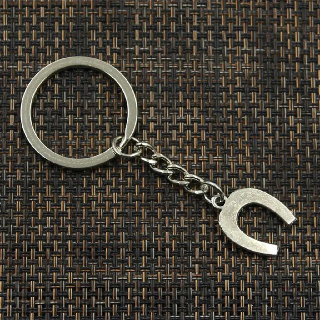 New Fashion Men 30mm Keychain DIY Metal Holder Chain Vintage Horseshoe Lucky Horse 21x16mm Silver Color Pendant Gift