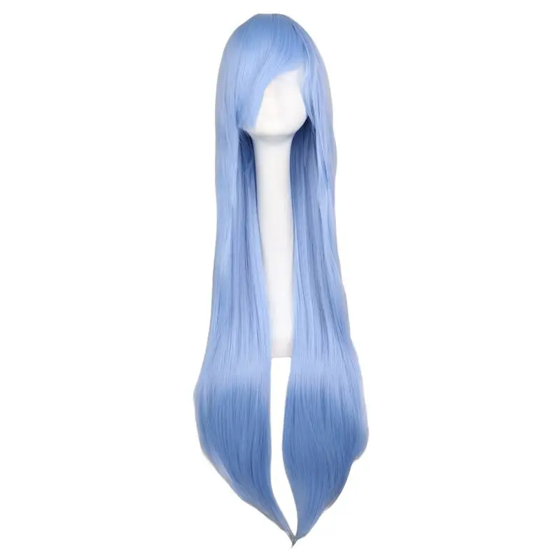 QQXCAIW Women Men Long Straight Cosplay Wig Party Light Blue 40'' 100 Cm Heat Resistant Synthetic Hair Wigs