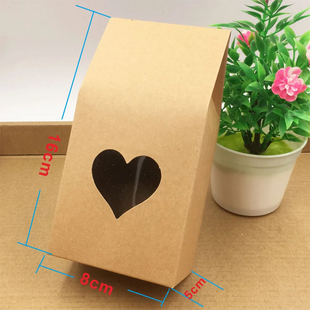 30pcs 8*5*16cm stand up window brown kraft paper bags/boxes recyclable for Gift/Jewelry/Food/Candy Package Paper Box