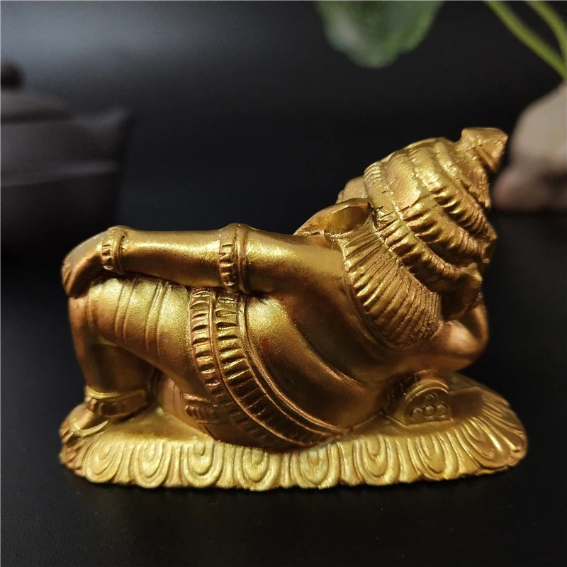 Golden Lying Ganesha Buddha Statue Elephant God Sculpture Ganesh Figurines Man-made Stone Home Garden Decoration Buddha Statues