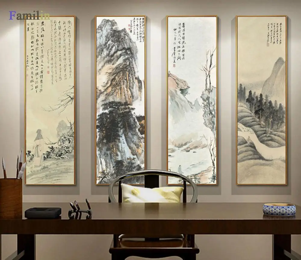 Affiche Vintage Canvas Painting Zhang Daqian  Wall Art Picture for Living Room Posters and Prints Home Decoration