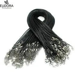 EUDORA 1.5mm czarny wosk skórzany Rope Chain harmonia Bola łańcuch 30 ''45'' do wyboru moda biżuteria naszyjnik łańcuchy przewód