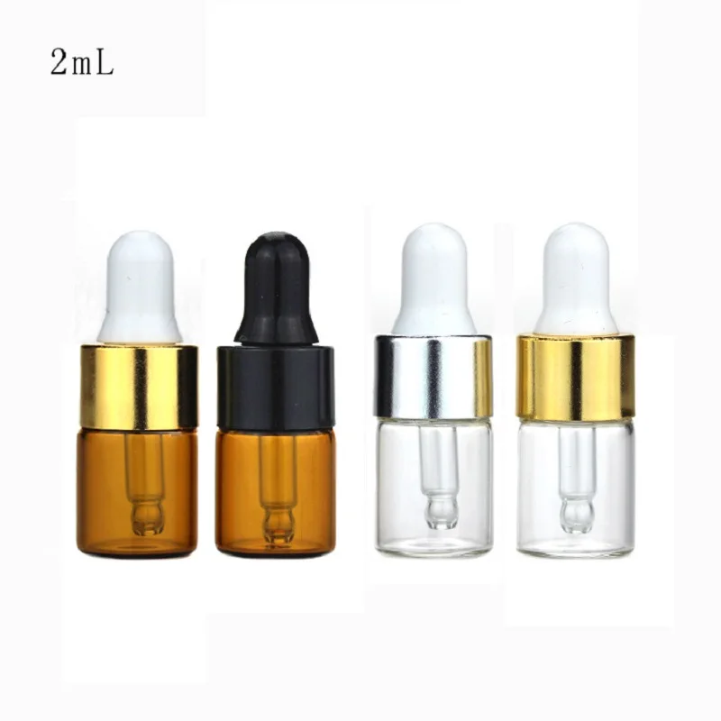 

100pcs Empty Essential Oil Bottle Empty Glass Brown Clear 1ml 2ml 3ml Cosmetic Packaging Essence Small Sample Dropper Bottles