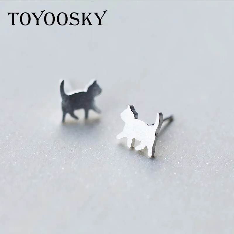 925 Sterling Silver Cute Walking Cat Earrings For Women Girl Lovely Kitty Stud Earrings Fashion Sterling-silver-jewelry