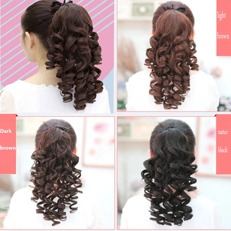 SHANGKE-coletas sintéticas rizadas cortas, extensiones de cabello falso, Clip natural, cola de caballo sintética resistente al calor