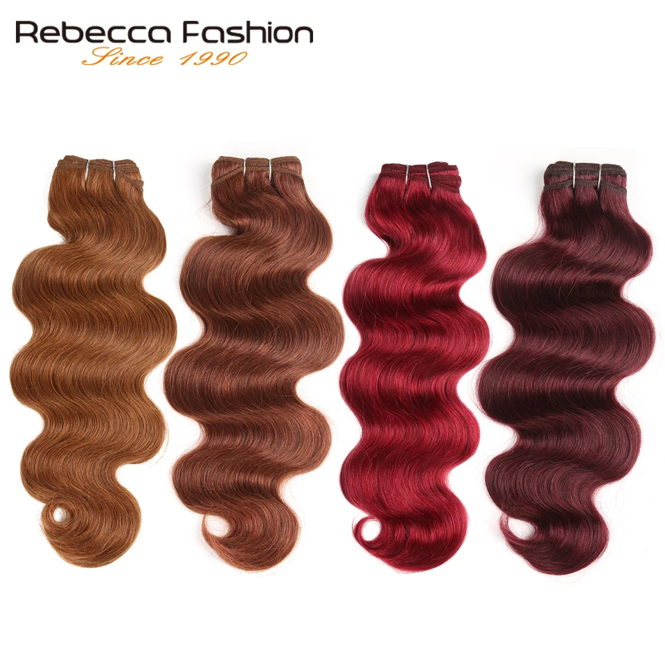 Rebecca-Mèches Brésiliennes Naturelles Remy à Double Proximité, Cheveux Ondulés, Ombré, Rouge, Marron, Noir, P4/27, P1B/30, P4/30, 113g