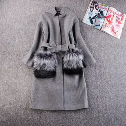 Women Autumn Winter Coats Jackets  Wool Coat Fur Pocekts Long Parka Warm Outwear Spring casaco feminino