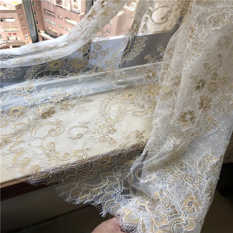 Hard Sweater Texture French Eyelash Lace Fabric Wedding Dress Dress Fabric White Gold Lace Trim