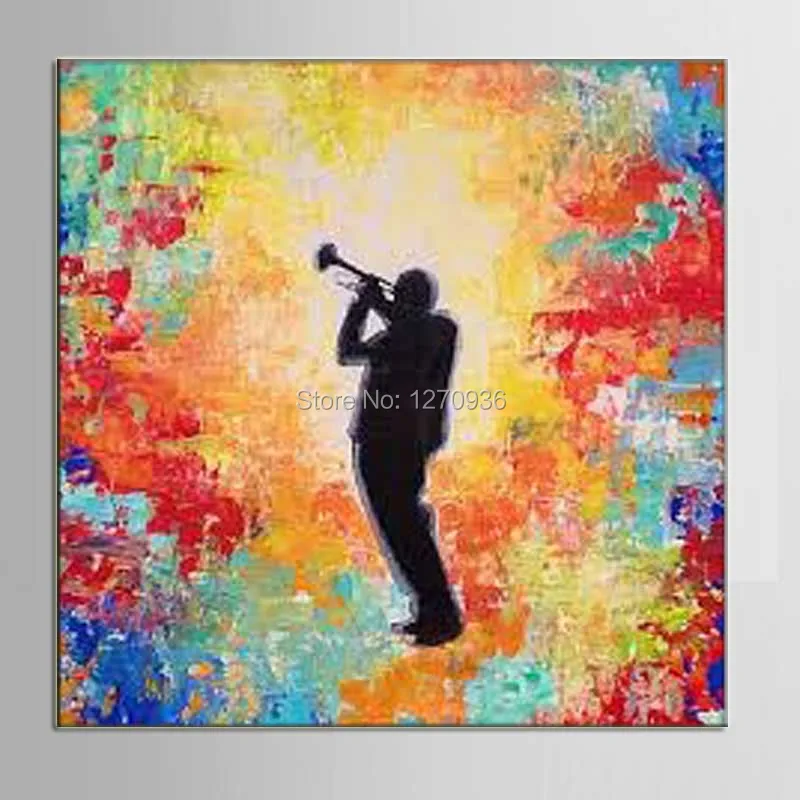 Handmade Abstract Under the Bright Color of the Sky and Rainfall Musicians are Playing Music Hand-painted Oil painting on Canvas